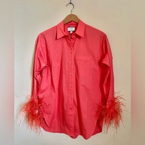 J.Crew Collection Feather Trim Cotton Poplin Button Up Shirt